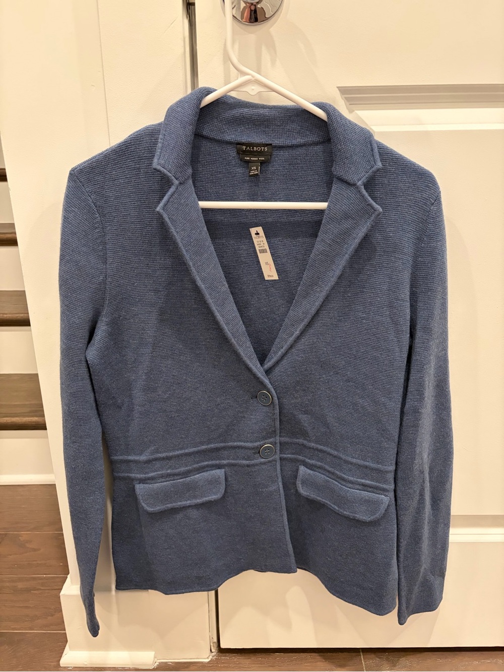 New - Talbots Pure Merino Wool Women’s Knit Blazer Jacket Button Pockets XS